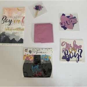 Gender Reveal Decorations Party‎ Supplies Navy Blue Pink Stars Boy Girl Balloons